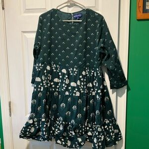 Ro's Garden Renee mini dress teal green floral patchwork print tiered large